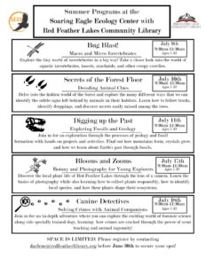 Soaring Eagle Ecology Center programming for July, 2024 flyer.