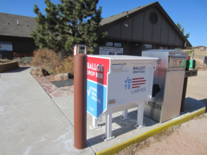 Ballot drop off box at Red Feather Lakes Community Library. Open through Nov. 5, 2024, 7PM.