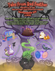 Flyer for the library's Halloween program, 1-3pm on November 1.