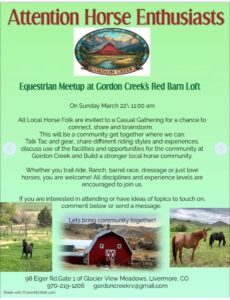 Flyer for Equestrian Meet-Up: Gordon creek RV-Park RED BARN LOFT
